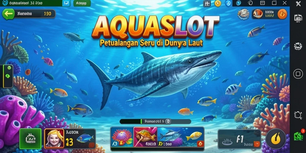 Gameplay AQUASLOT yang menampilkan petualangan bawah laut.