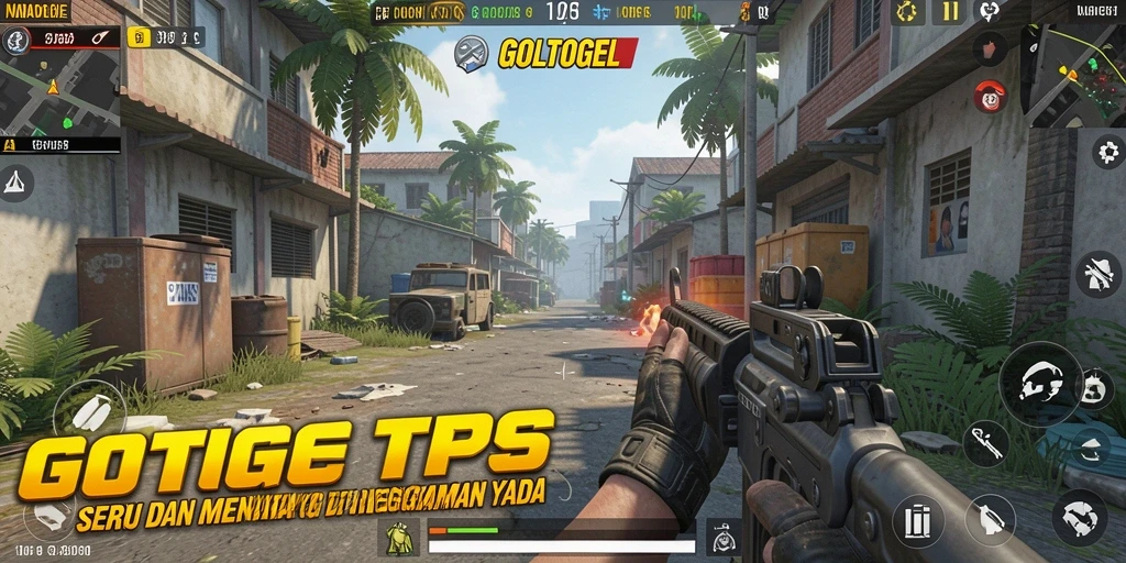 Screenshot utama GOLTOGEL menampilkan aksi mendebarkan dalam gameplay TPS.