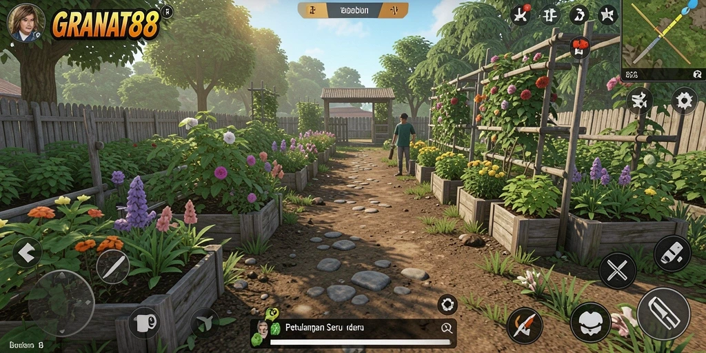 Tampilan menarik dari gameplay GRANAT88 dengan aktivitas berkebun yang seru.