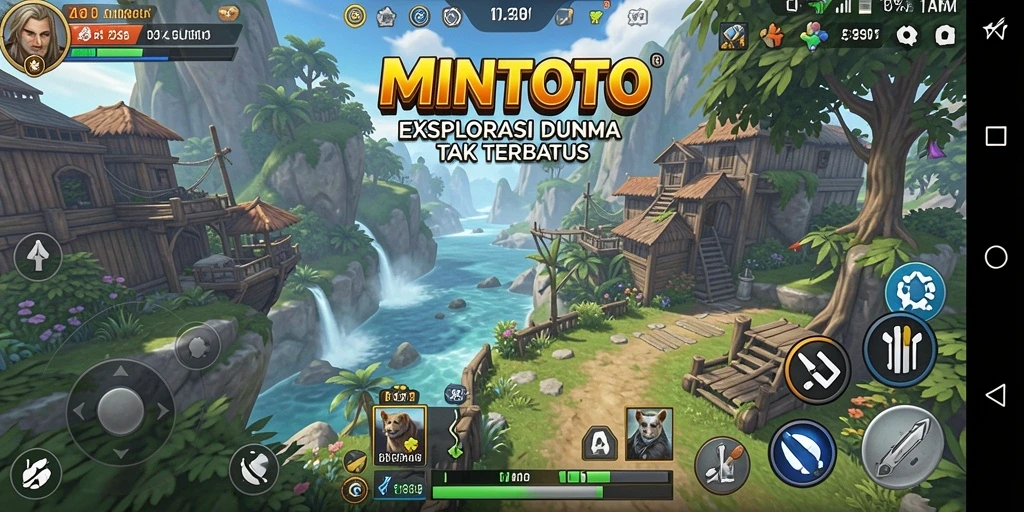 Tangkapan layar utama MINTOTO menampilkan dunia Open World yang luas dan indah.