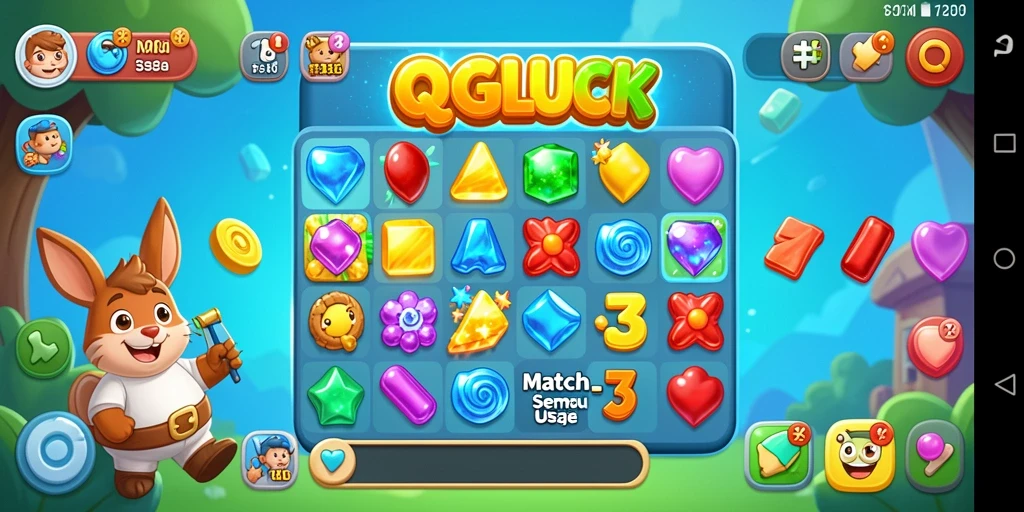 Screenshot menunjukkan gameplay QGLUCK yang menarik dan penuh warna.