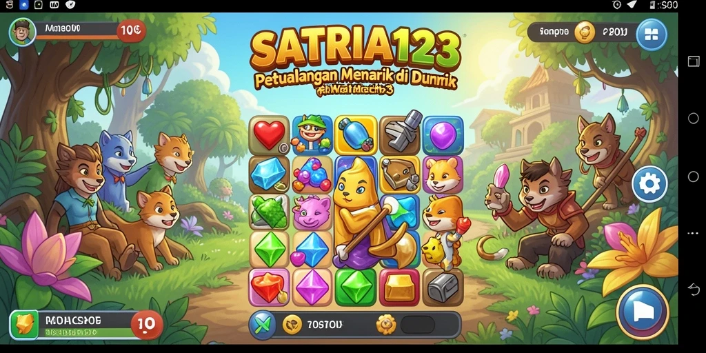 Tampilan gameplay utama SATRIA123 yang menampilkan tantangan Match-3.